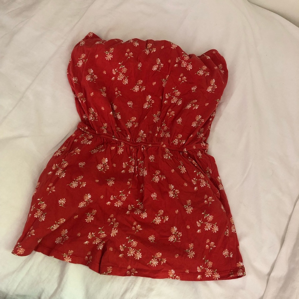 red/orange floral romper